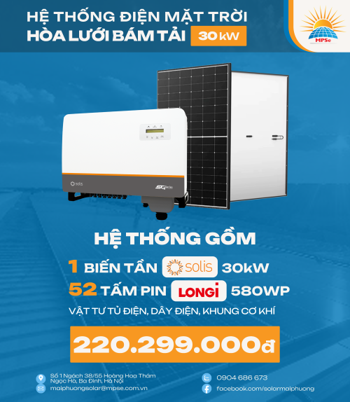 Hệ thống điện mặt trời hòa lưới bám tải 30kW