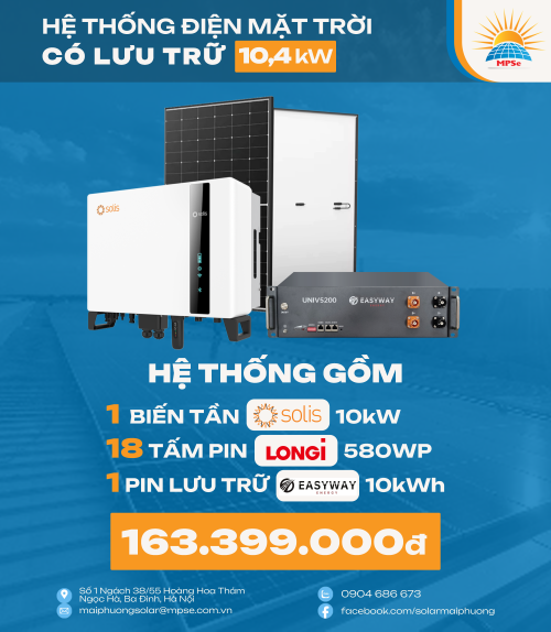 Hệ thống điện mặt trời có lưu trữ 10,4kW