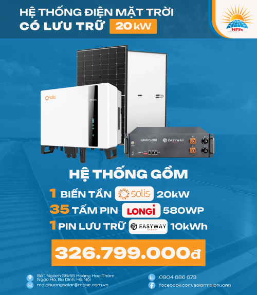 Hệ thống điện mặt trời có lưu trữ 20kW