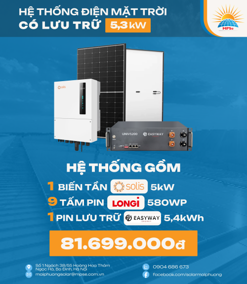 Hệ thống điện mặt trời có lưu trữ 5,3kW